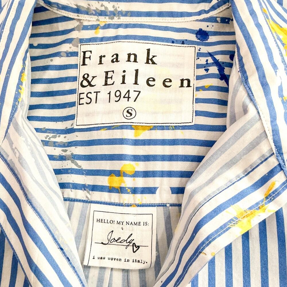 Frank &‎ Eileen Joedy Paint Splatter Blue Stripe Relaxed Button-Up Shirt Small - Picture 11 of 14